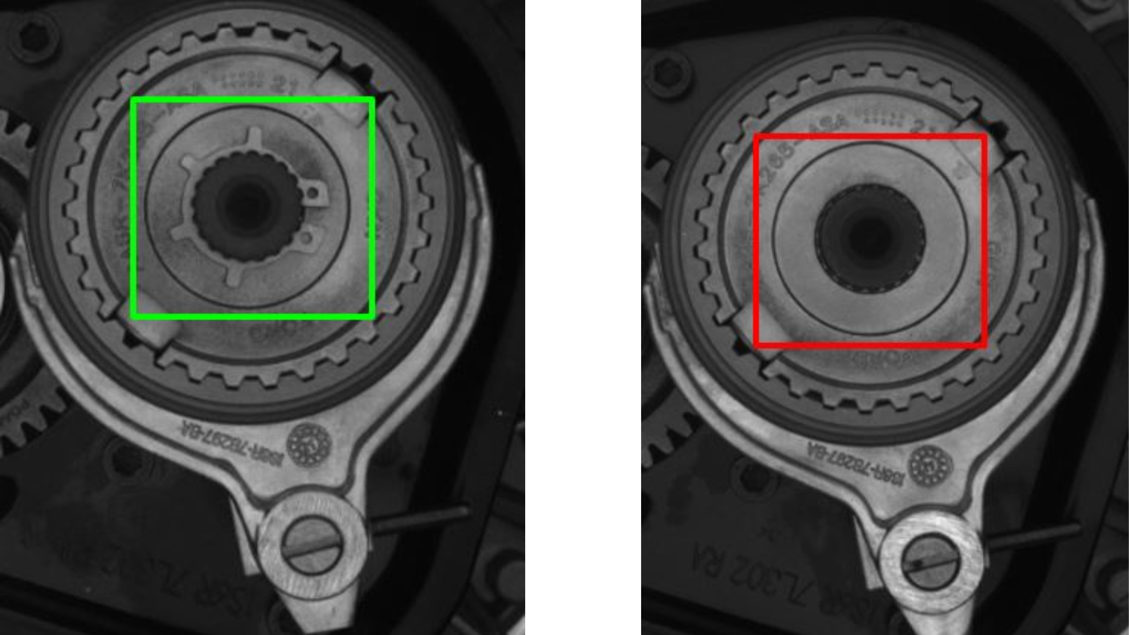 Gearboxes with (good) and without (not good) the round circlip